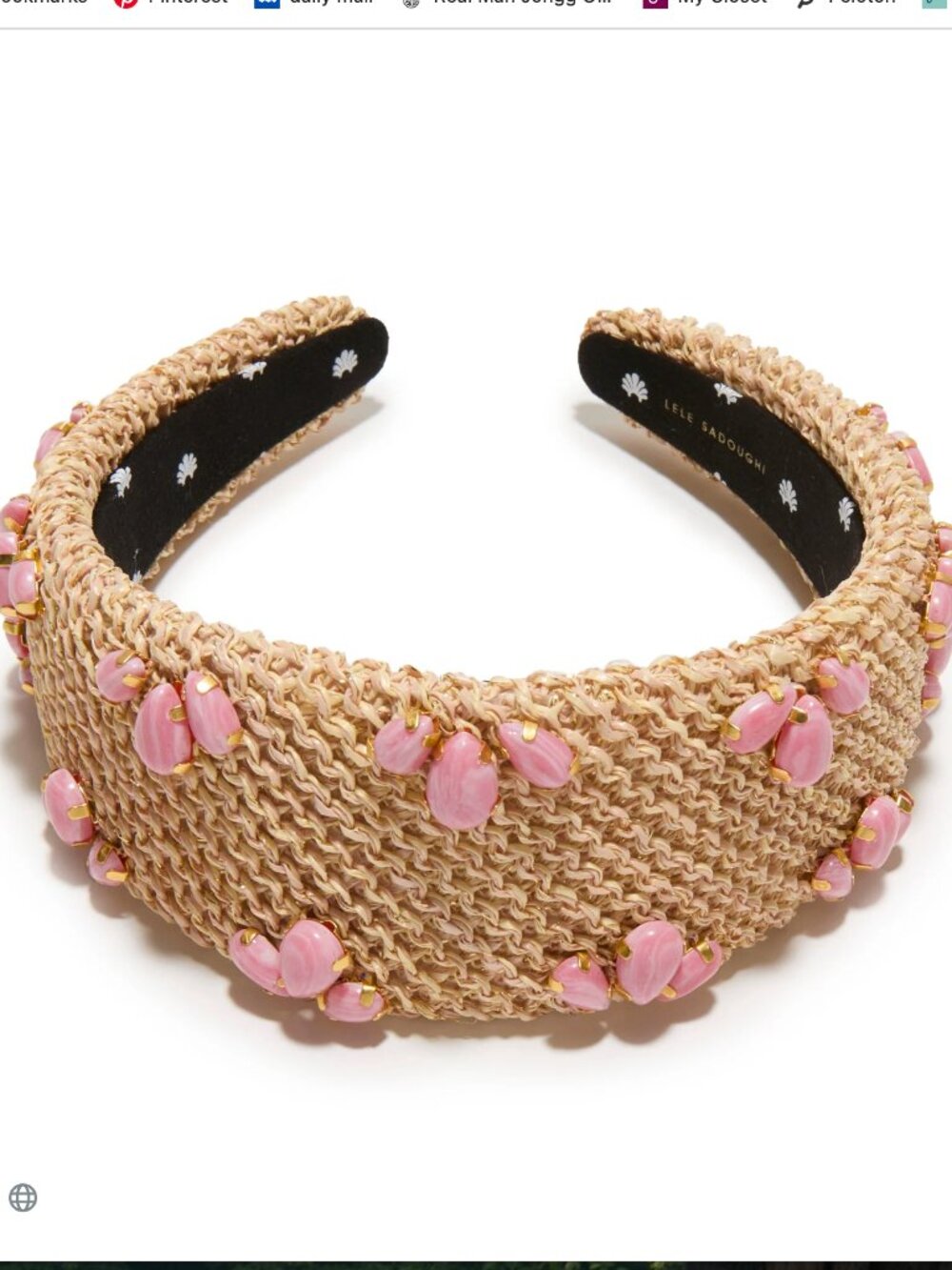 Lele Sadoughi Coral Raffia Brigitte Trilogy Stone Headband NWOT - Picture 2 of 6